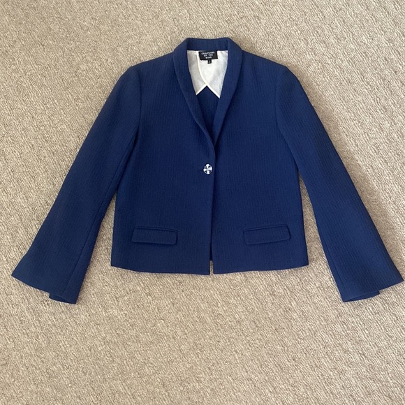 Creatures of the Wind Ribbed Navy Blue Blazer Jacket Split Bell Sleeve sz 2 - Picture 3 of 10